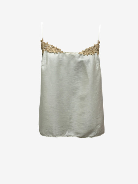 Champagne Silk Camisole Top With Lace