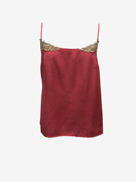 Coral Silk Camisole Top With Lace