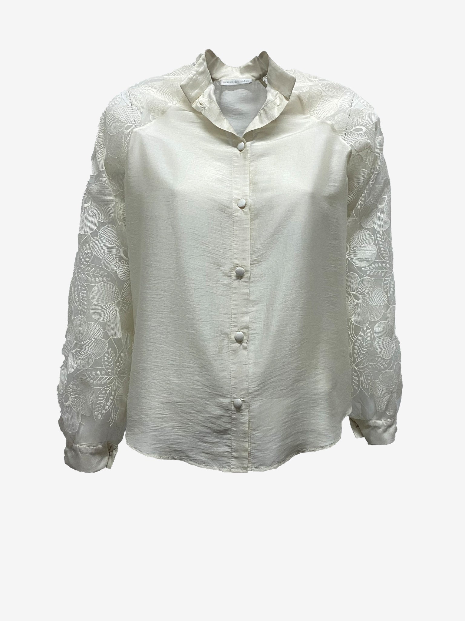 Champagne Silk Blend Cotton Lace Blouse
