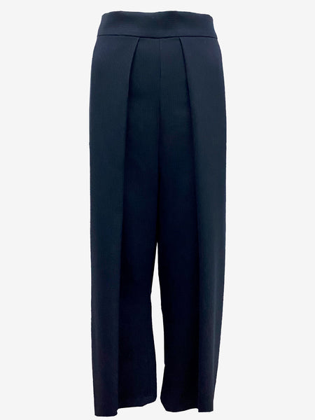 Navy Suiting Wide Pleat Pants
