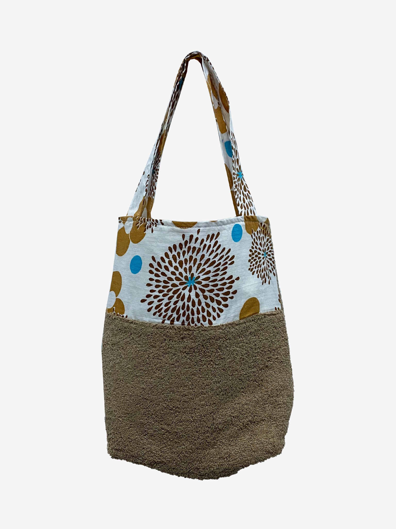 Mocha-Retro Print Towel Beach Accessory Bag