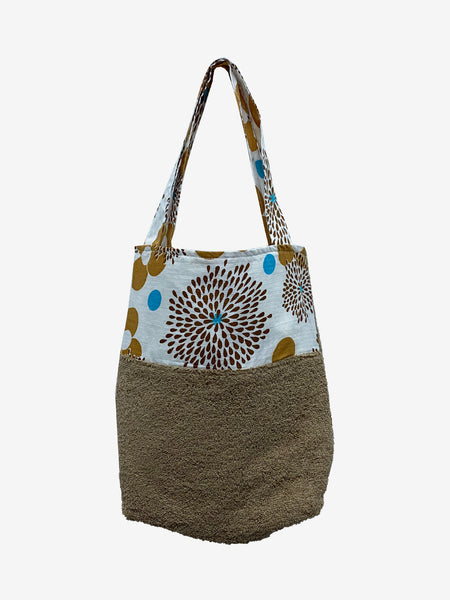 Mocha-Retro Print Towel Beach Accessory Bag