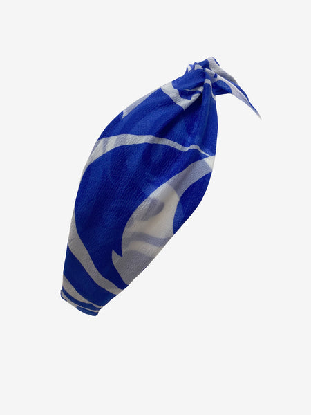 Handmade Summer Headband in Electric Blue-White Swirl