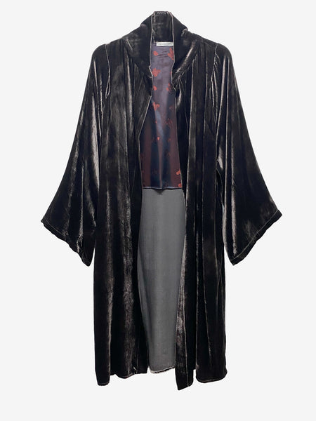 Greige Silk Blend Velvet Kimono Mid Length