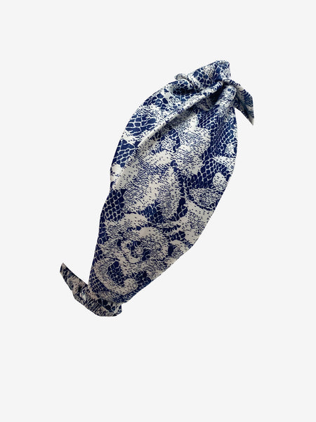 Handmade Summer Headband in Navy-White Lace Print