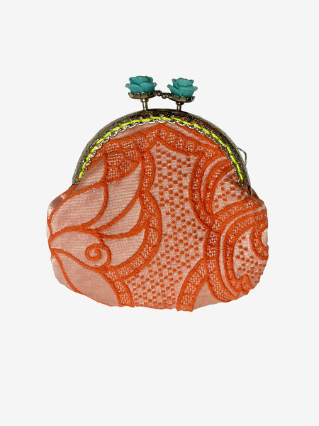 Handmade Coin Purse in Orange & Aqua