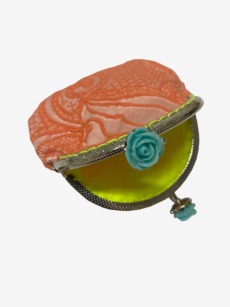 Handmade Coin Purse in Orange & Aqua