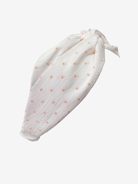 Handmade Summer Headband in White-Peach Polka Dot