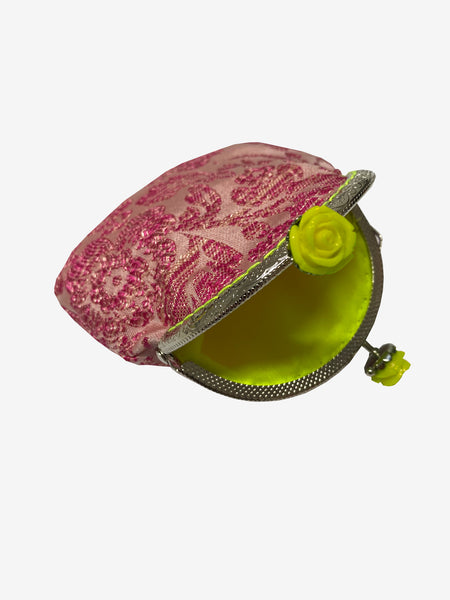 Handmade Coin Purse in Pink & Lime