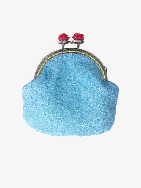 Handmade Coin Purse in Sky Blue & Red