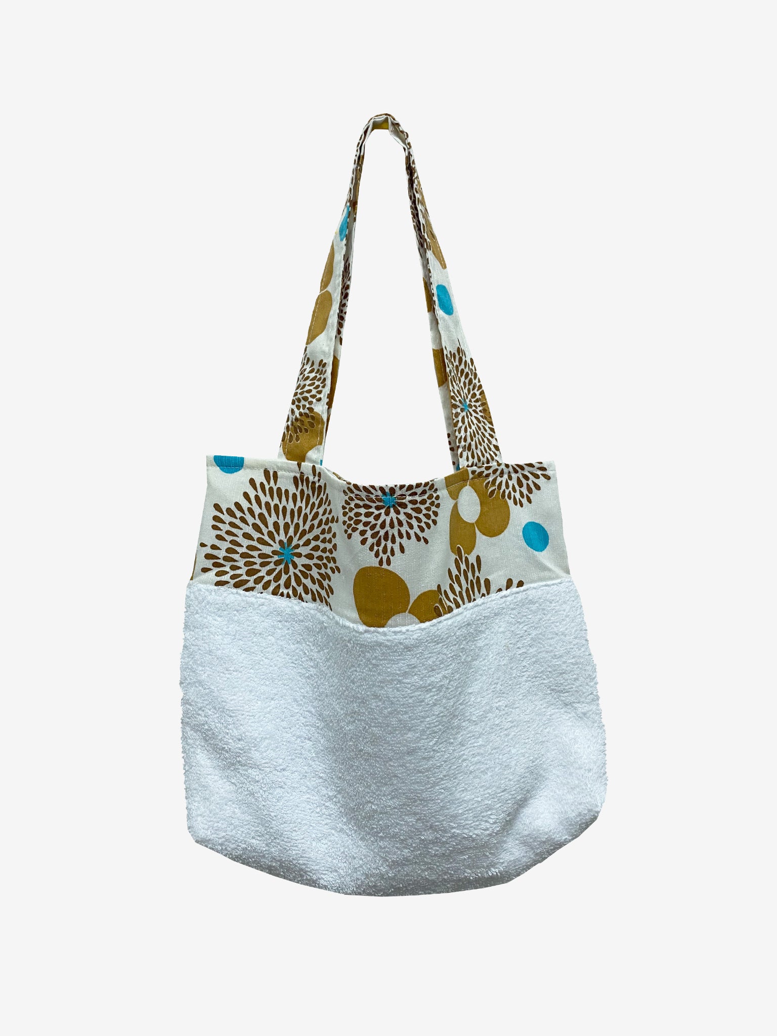 White-Retro Print Towel Beach Accessory Bag