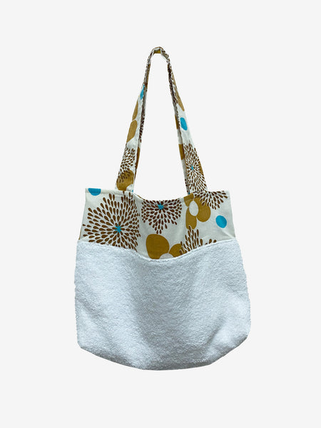 White-Retro Print Towel Beach Accessory Bag