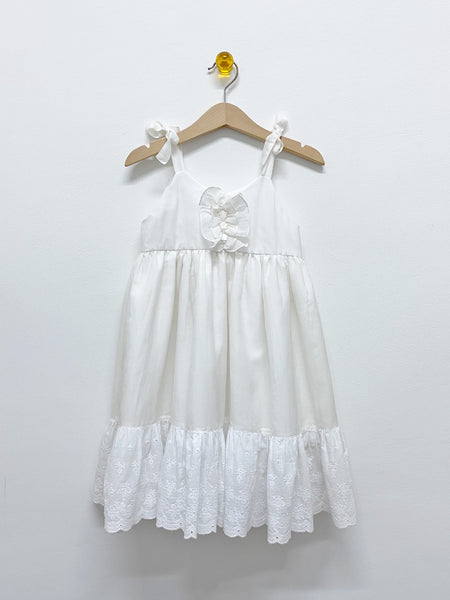 White Silk Cotton Frill Dress