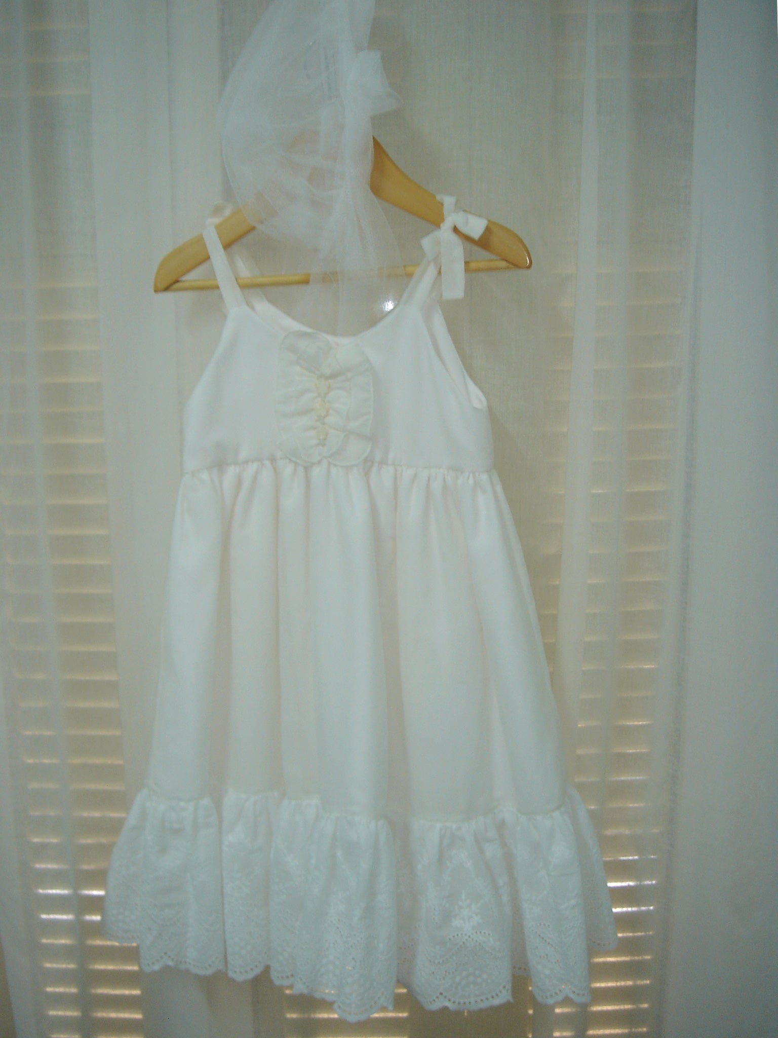 White Silk Cotton Frill Dress