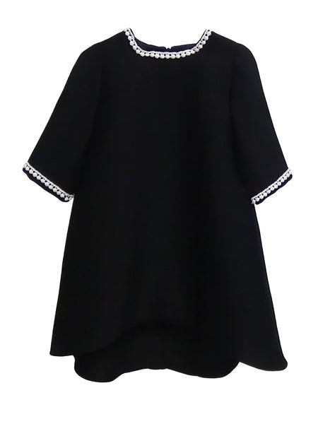 Black Wool Blend Girls Designer Dress