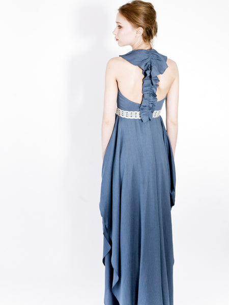 Draping Evening Dress With Spinal Frill