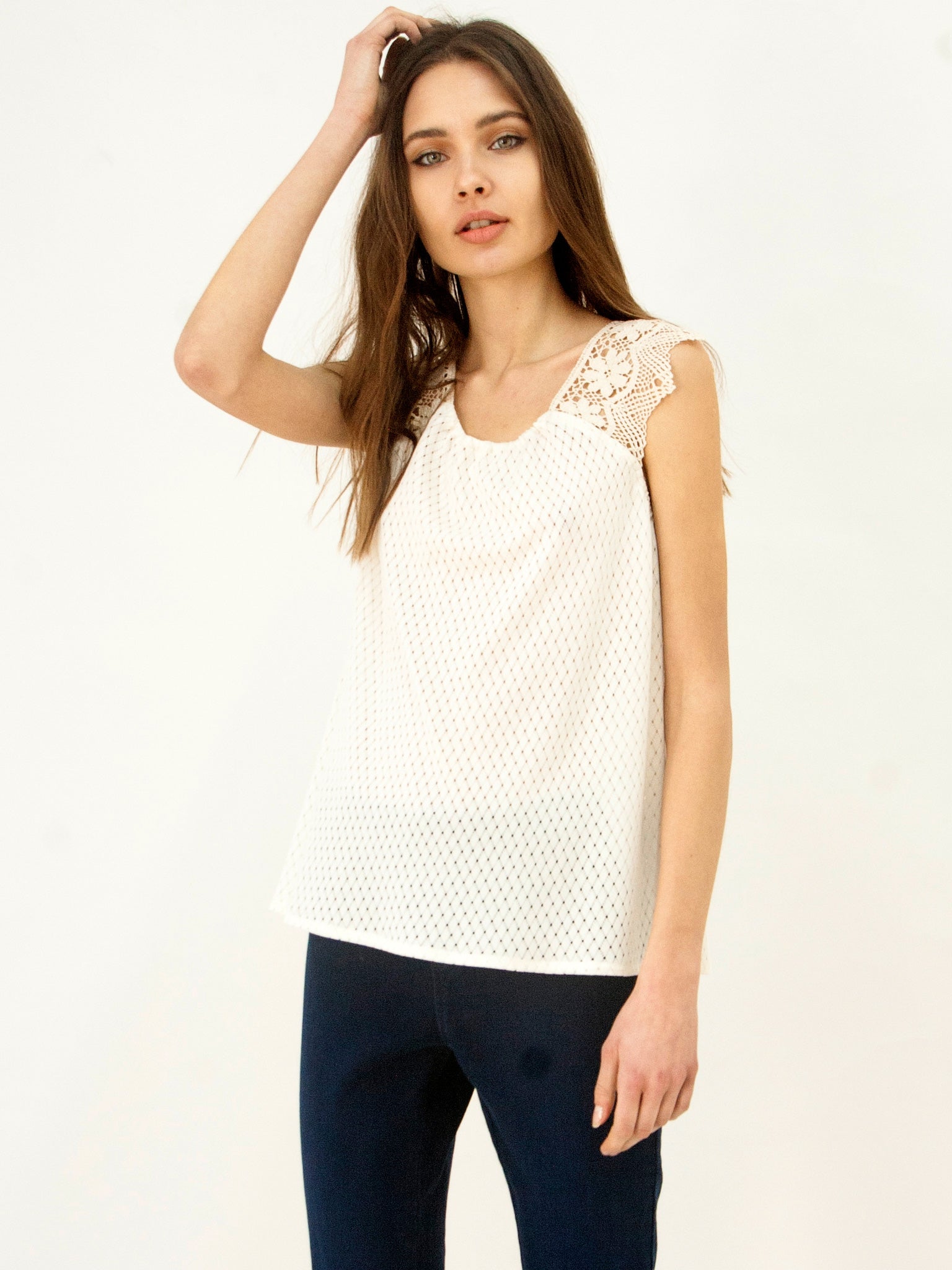 Cotton Knit Tunic Top Ecru