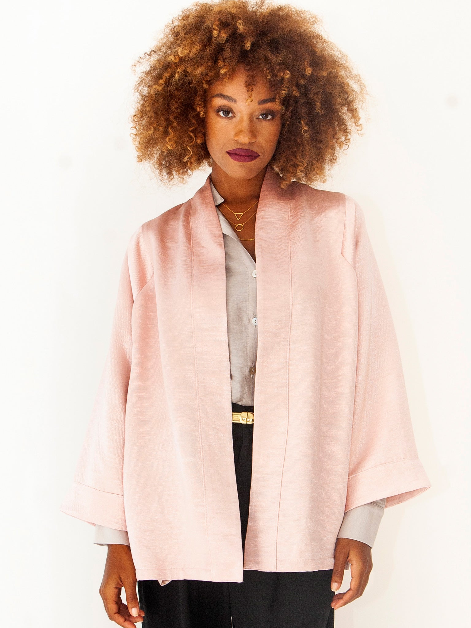 Frost PInk Shimmering Kimono Jacket