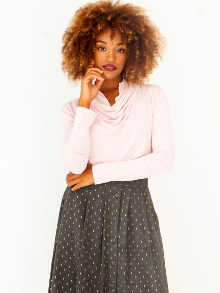 Pink Draped Open Back Jersey Top