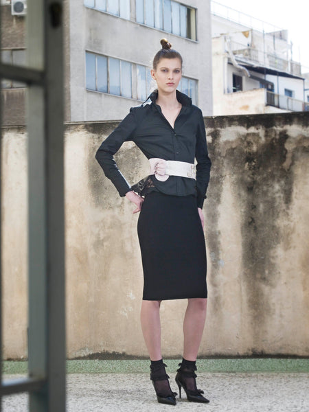 Cotton Lace Black Frill Shirt