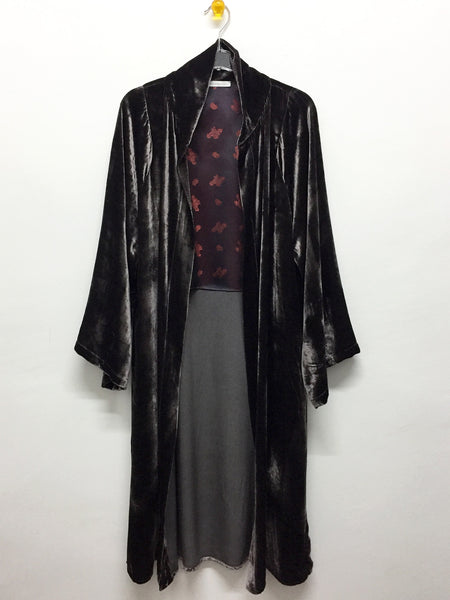 Greige Silk Blend Velvet Kimono