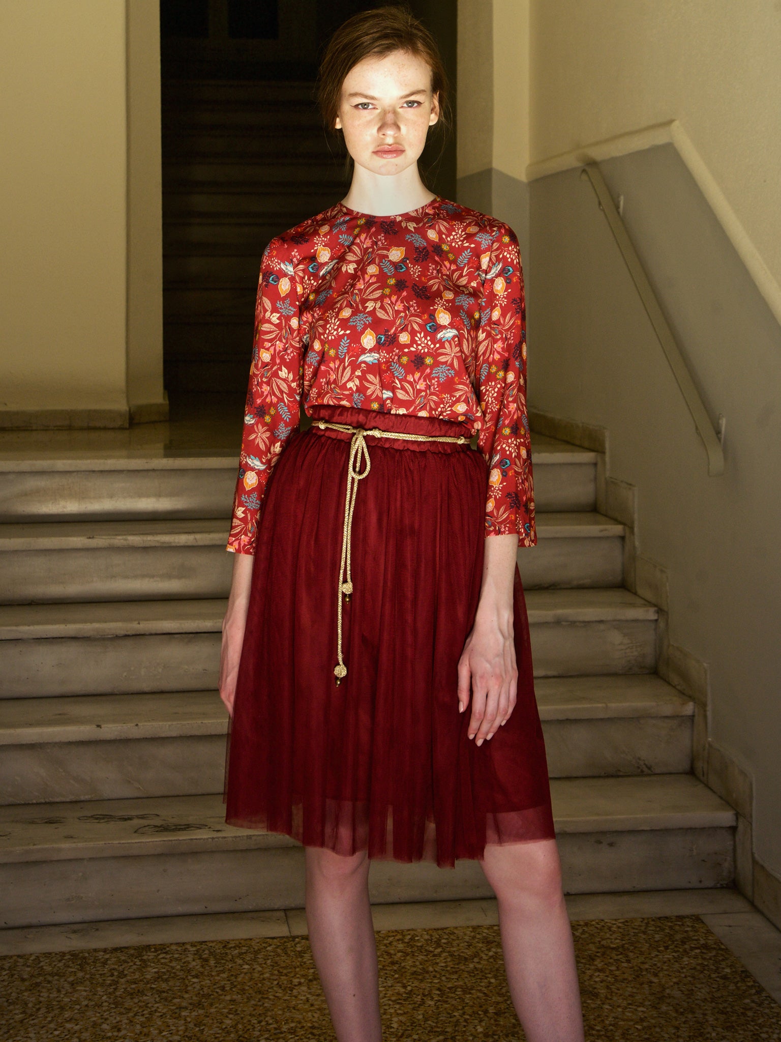 Wine red tulle skirt store